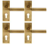 4X Pair Round Bar Handle On Slim Euro Lock Backplate 150 X 50mm Antique Brass