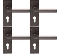 4x PAIR Round Bar Handle on Slim Euro Lock Backplate 150 x 50mm Matt Bronze