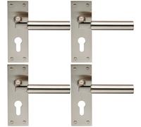 4X Pair Round Bar Handle On Slim Euro Lock Backplate 150 X 50mm Satin Nickel