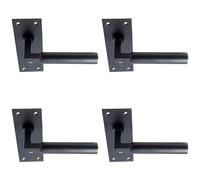 4x PAIR Round Bar Handle on Slim Lock Backplate 150 x 50mm Matt Black Finish Loops Black One Size