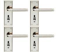 4x PAIR Round Bar Lever on Bathroom Backplate 150 x 50mm Polished & Satin Nickel