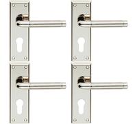 4x PAIR Round Bar Lever on Euro Lock Backplate 150 x 50mm Polished Satin Nickel Loops Metallics One Size