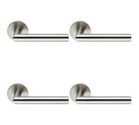 4X Pair Round Mitred Bar Safety Handle On Round Rose Concealed Fix Satin Steel
