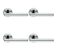 4X Pair Round T Bar Handle With Ringed Design Concealed Fix Polished Chrome