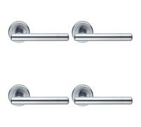 4x PAIR Round T Bar Handle with Ringed Design Concealed Fix Satin Chrome