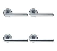 4X Pair Round T Bar Handle With Ringed Design Concealed Fix Satin Chrome