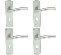 4x PAIR Rounded Curved Bar Handle on Lock Backplate 170 x 42mm Satin Chrome