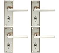 4X Pair Rounded Lever On Bathroom Backplate Handle 150 X 50mm Satin Nickel