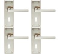 4x PAIR Rounded Lever on Lock Backplate Door Handle 150 x 50mm Satin Nickel