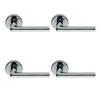 4x PAIR Rounded Straight Bar Handle Concealed Fix Round Rose Polished Chrome