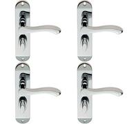 4x PAIR Scroll Lever Door Handle on Bathroom Backplate 180 x 40mm Chrome