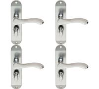 4X Pair Scroll Lever Door Handle On Bathroom Backplate 180 X 40mm Satin Chrome