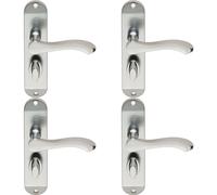 4x PAIR Scroll Lever Door Handle on Bathroom Backplate 180 x 40mm Satin Chrome