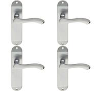 4x PAIR Scroll Lever Door Handle on Latch Backplate 180 x 40mm Satin Chrome