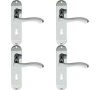 4x PAIR Scroll Lever Door Handle on Lock Backplate 180 x 40mm Polished Chrome