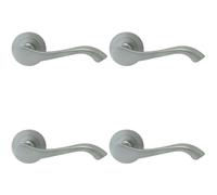 4x PAIR Scroll Shaped Handle on 50mm Round Rose Concealed Fix Satin Chrome Loops Multi One Size
