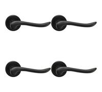 4x PAIR Scroll Shaped Lever Handle on Round Rose Concealed Fix Matt Black