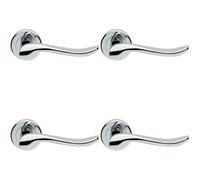 4x PAIR Scroll Shaped Lever Handle on Round Rose Concealed Fix Polished Chrome
