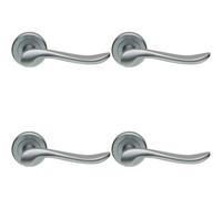 4x PAIR Scroll Shaped Lever Handle on Round Rose Concealed Fix Satin Chrome