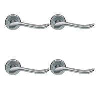 4x PAIR Scroll Shaped Lever Handle on Round Rose Concealed Fix Satin Chrome Loops Multi One Size