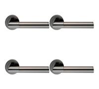 4x PAIR Sectional Round Bar Handle on Round Rose Concealed Fix Black Nickel