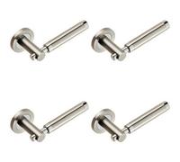 4X Pair Sectional Round Bar Lever Concealed Fix Round Rose Polished Satin Steel