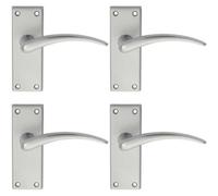 4X Pair Slim Arched Door Handle On Latch Backplate 150 X 43mm Satin Chrome