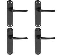 4x PAIR Slim Round Bar Handle on Shaped Latch Backplate 185 x 40mm Matt Black