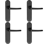 4x PAIR Slim Round Bar Handle on Shaped Latch Backplate 185 x 40mm Matt Black