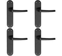 4x PAIR Slim Round Bar Handle on Shaped Latch Backplate 185 x 40mm Matt Black
