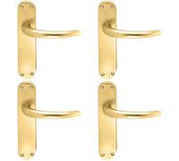4x PAIR Slim Round Bar Handle on Shaped Latch Backplate 185 x 40mm Satin Brass
