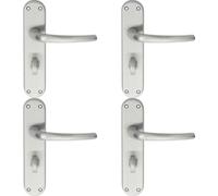4X Pair Slim Round Bar Lever On Shaped Bathroom Backplate 185 X 40mm Chrome