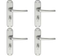 4x PAIR Slim Round Bar Lever on Shaped Bathroom Backplate 185 x 40mm Chrome