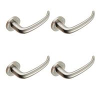 4x PAIR Slim Rounded Inward Curved Lever on Round Rose Concealed Fix Satin Steel
