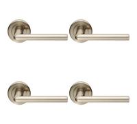 4X Pair Slimline Straight Bar Handle On Round Rose Concealed Fix Satin Nickel