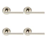 4X Pair Slimline Straight Bar Lever On Round Rose Concealed Fix Polished Nickel