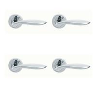 4X Pair Smooth Ergonomic Handle On Round Rose Concealed Fix Polished Chrome