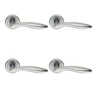 4x PAIR Smooth Ergonomic Handle on Round Rose Concealed Fix Satin Chrome