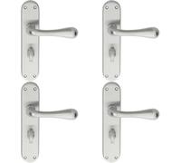 4x PAIR Smooth Round Bar Handle on Bathroom Backplate 185 x 40mm Satin Chrome