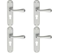 Loops 4x PAIR Smooth Round Bar Handle on Euro Lock Backplate 185 x 40mm Satin Chrome Loops Multicolor