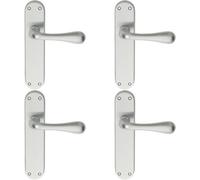 4x PAIR Smooth Round Bar Handle on Latch Backplate 185 x 40mm Satin Chrome