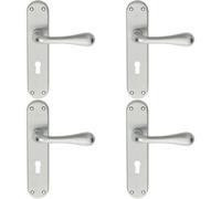 Loops 4x PAIR Smooth Round Bar Handle on Lock Backplate 185 x 40mm Satin Chrome Loops Multicolor