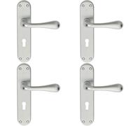 4x PAIR Smooth Round Bar Handle on Lock Backplate 185 x 40mm Satin Chrome