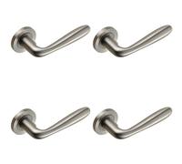 4x PAIR Smooth Rounded Bar Handle on Round Rose Concealed Fix Satin Steel