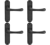 4x PAIR Smooth Rounded Handle on Shaped Latch Backplate 185 x 42mm Matt Black