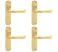4x PAIR Smooth Rounded Handle on Shaped Latch Backplate 185 x 42mm Satin Brass