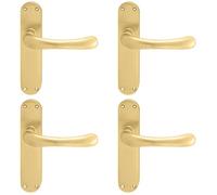 4x PAIR Smooth Rounded Handle on Shaped Latch Backplate 185 x 42mm Satin Brass