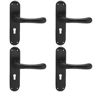 4x PAIR Smooth Rounded Handle on Shaped Lock Backplate 185 x 42mm Matt Black