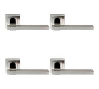 4X Pair Square Cut Rectangular Handle On Square Rose Concealed Fix Satin Steel