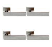 4X Pair Square Cut Straight Bar Handle On Square Rose Concealed Fix Satin Steel